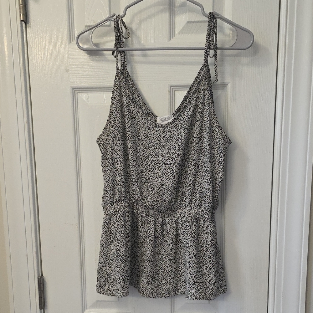 Spahetti Strap Peplum Cami in Black & White Print